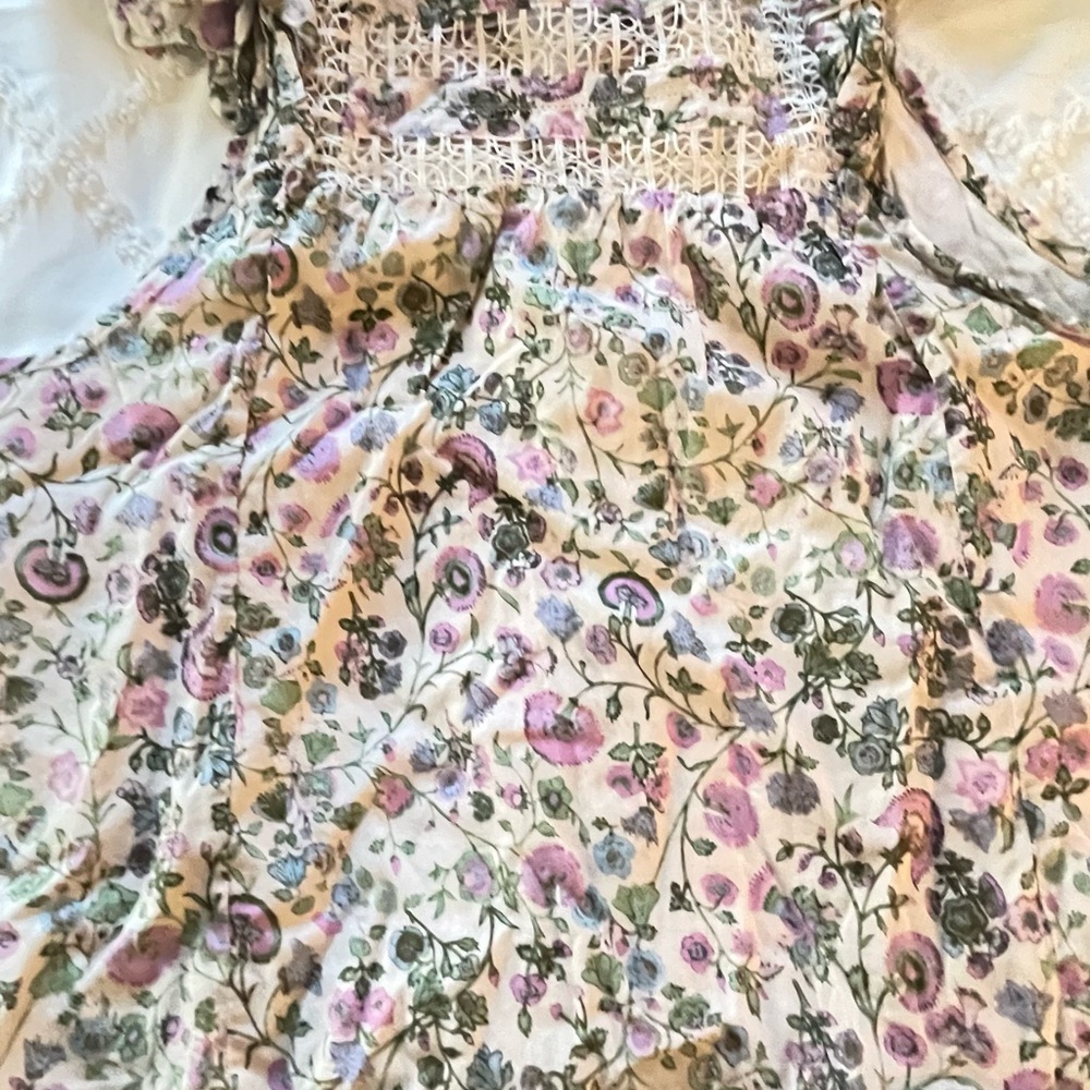 Olivaceous Multicolor Floral Blouse with Crochet Accents